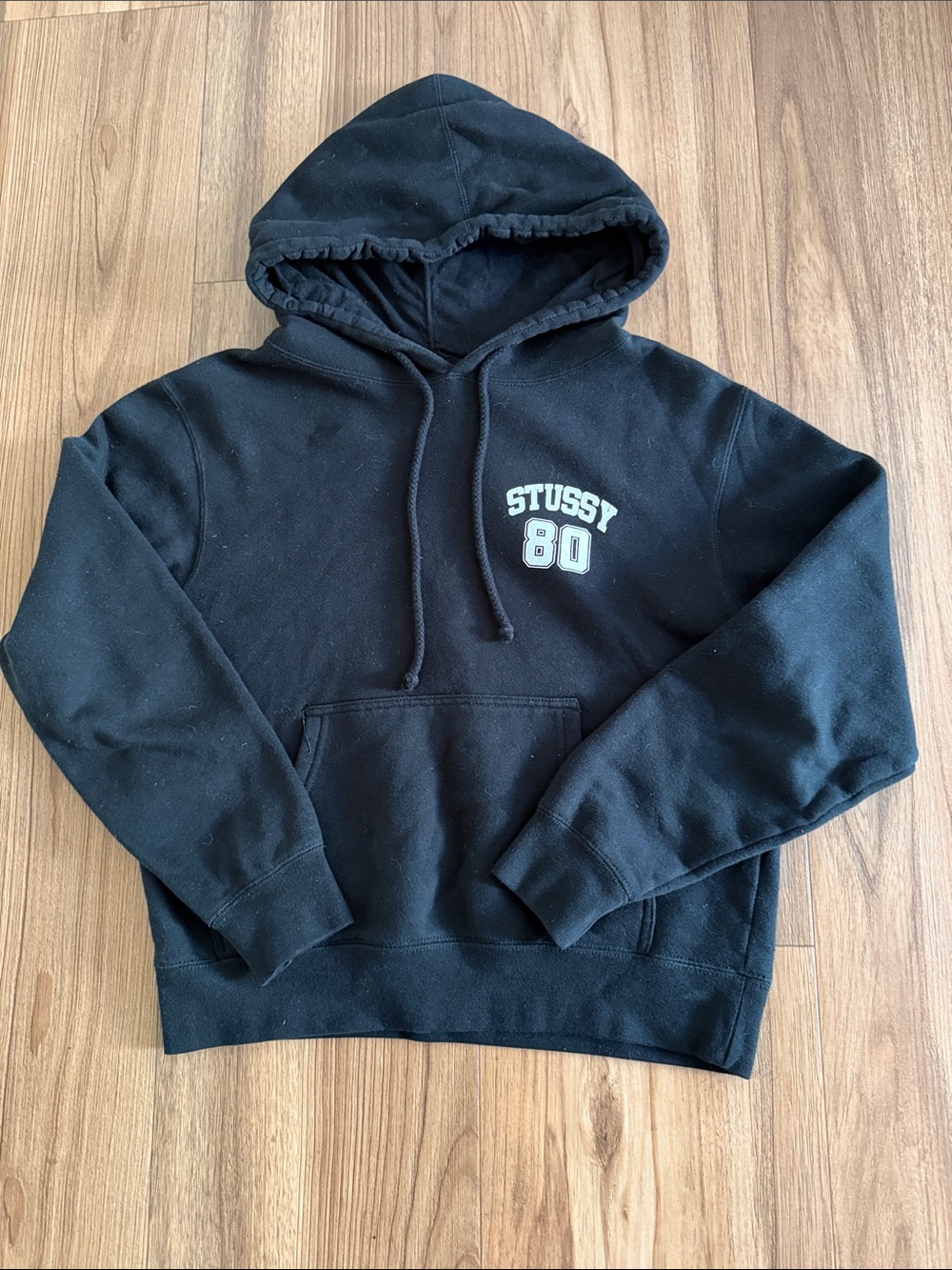 Stussy Black Hoodie with White '80' Chest Logo